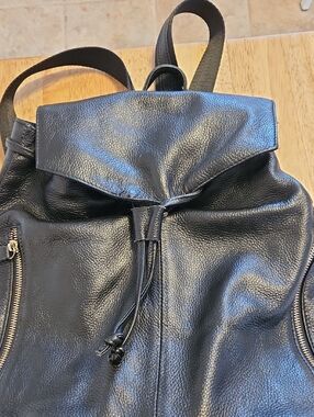 Black Leather Drawstring Backpack